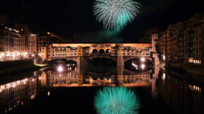 Fireworks over Ponte Vecchio and the Arno in Florence
